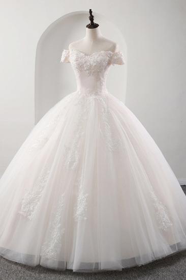 Bradyonlinewholesale Gorgeous Off-the-shoulder Pink A-line Wedding Dresses Tulle Ruffles Bridal Gowns With Appliques Online_6