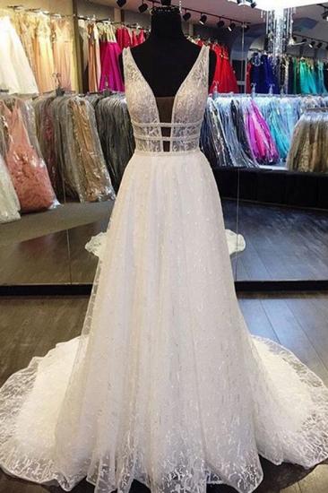 Bradyonlinewholesale Designer V-Neck Sleeveless Lace Wedding Dress Long Bridal Gowns_1