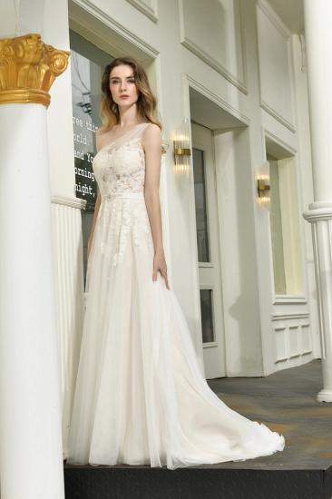 Summer A-Line One Shoulder Tulle Lace Ivory Wedding Dress Online_7