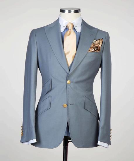 Grey 3-pieces Peaked Lapel Men Suits For Business_3