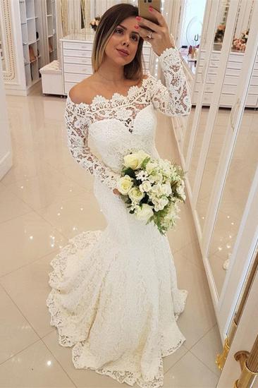 Gorgeous Long Sleeve Appliques Mermaid Wedding Bridal Dress