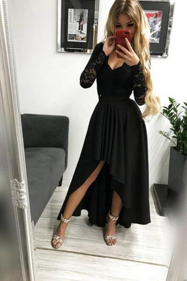 Sexy Long Sleeves Hi-Lo Evening Party Dress V-Neck Long Prom Dress_2