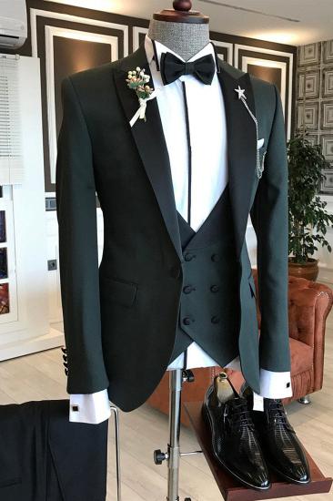 Hunter Handsome Black Point Lapel Custom Mens Business Suit_2