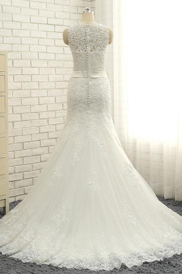 Bradyonlinewholesale Stylish Jewel Sleeveless Mermaid Wedding Dresses White Lace Bridal Gowns With Appliques On Sale_2