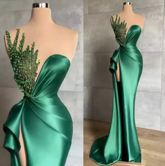 Sweetheart green mermaid shiny long prom dress_1