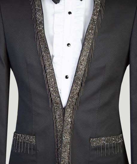 Latest Design Black Bespoke Men Suits With Speical Shiny Laple_2