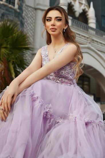 Lavender Evening Dress Long V Neck Ball Gowns Prom Dresses online_3