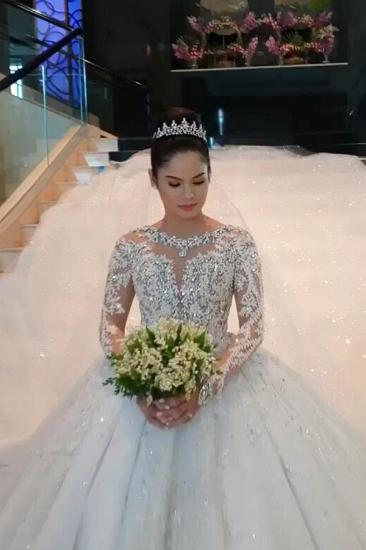 Unique Long sleeves Royal White Ball Gown Wedding Dress_2