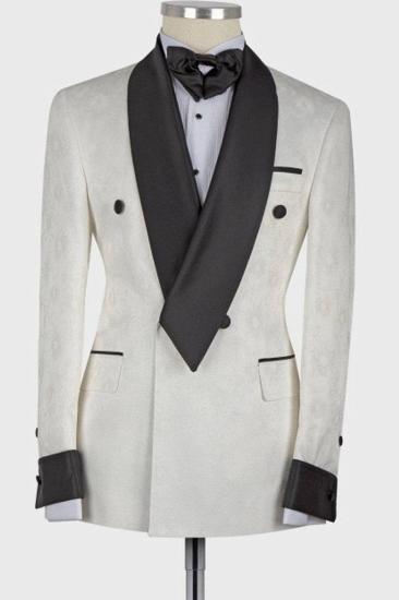 Jaxson White Shawl Lapel Double Breasted Fashion Slim Fit Wedding Groom Suit_1