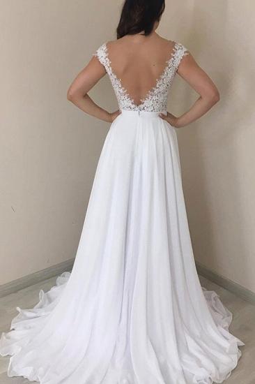 Fantastic Cap Sleeves V Neck Long Wedding Dress |  Lace Chiffon Bridal Gown_2