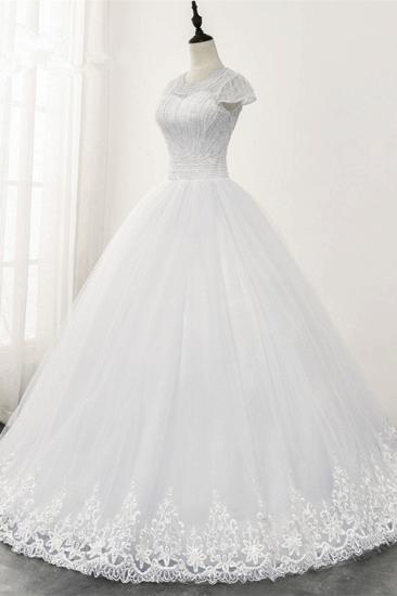 Bradyonlinewholesale Chic Ball Gown Jewel White Tulle Lace Wedding Dress Short Sleeves Rhinestones Bridal Gowns Online_3