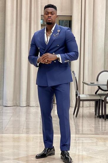 Webb Navy Peaked Lapel Double Breasted Prom Suits_1