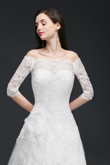 AMINAH | A-line Off-the-Shoulder Court Train Tulle Wedding Dresses with Buttons_4