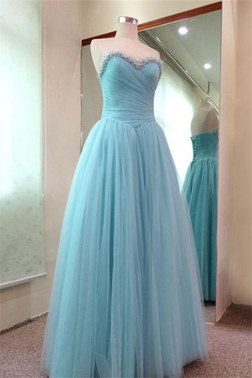 Tulle Rhinestone Rulles Prom Dresses Sweetheart Tiered Strapless Evening Dresses_1