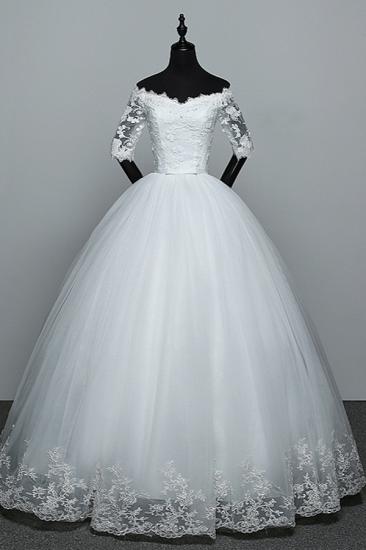 Bradyonlinewholesale Gorgeous Off-the-Shoulder Sweetheart Wedding Dress Tulle Lace White Bridal Gowns with Half Sleeves