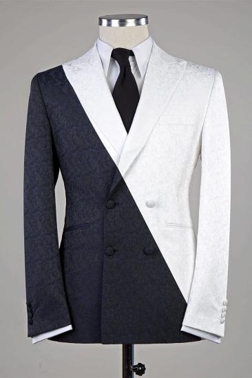 Modern black and white double-breasted pointed collar slim-fit men's suit_1