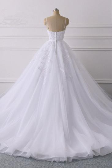 Bradyonlinewholesale Glamorous Spaghetti Straps V-Neck Tulle Wedding Dress Ball Gown Ruffles Appliques Bridal Gowns Online_2