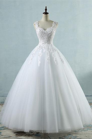 Bradyonlinewholesale Glamorous V-Neck Tulle Lace Beadings Wedding Dress Appliques Tulle Bridal Gowns with Rhinestones_1