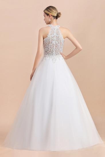 Elegant White Beaded Halter Ball Gown Lace Wedding Dress_2