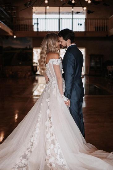 Off-Shoulder Printed Lace-Tulle Floor-Length Wedding Dress_2