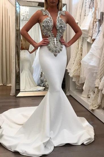 White Sleeveless Mermaid Prom Dresses | Appliques Beadings Evening Dresses_1