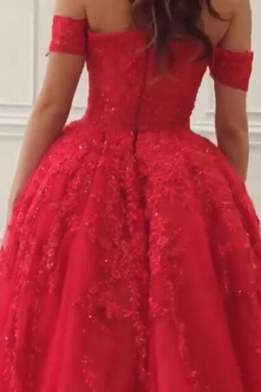 Red Off Shoulder Lace Elegant Evening Dresses | A-Line Beading Prom Dresses_2