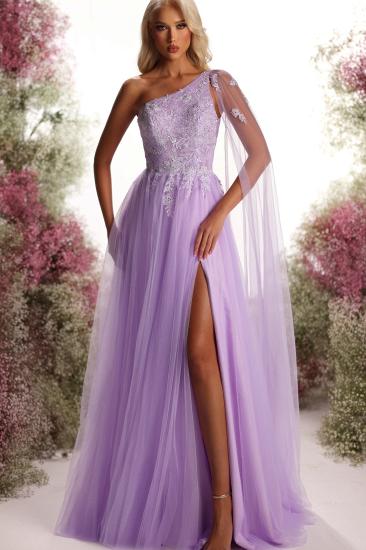 Lilac Evening Dresses Long with Lace Ball Gowns Prom Dresses Online