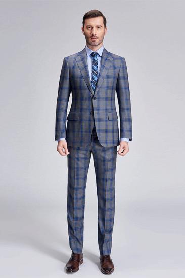 Premium Blue Plaid Grey Mens Suit | Mens Notched Lapel Two Button Suit_4