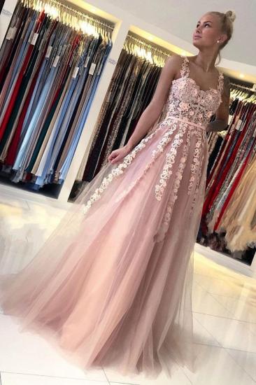 Romantic Dusty Pink Sleeveless Lace Straps A-line Evening Dress_1