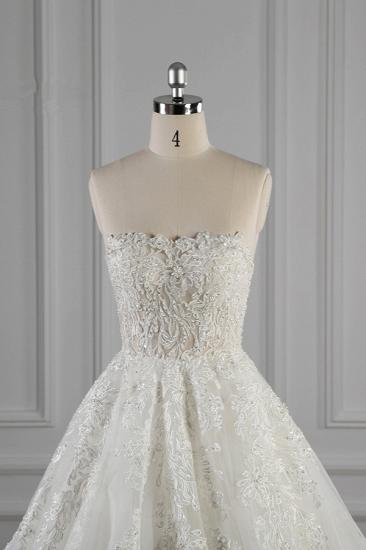 Bradyonlinewholesale Elegant Strapless White Lace Wedding Dress Sleeveless Appliques Ruffle Bridal Gowns Online_4