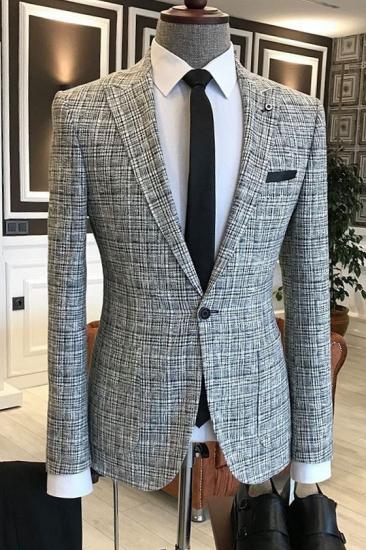 Pope One Button Gray Plaid Popular Men's Formal Business Suit_1