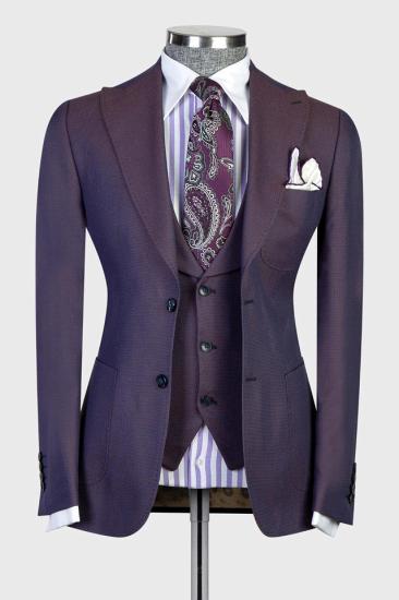 Eamonn Modern Dark Purple Three Piece Point Lapel Men's Business Suit_1