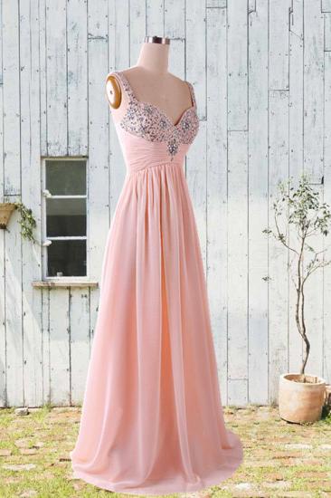 Pink Crystal Elegant Evening Dresses Floor Length Attractive Beading Popular Prom Gowns
