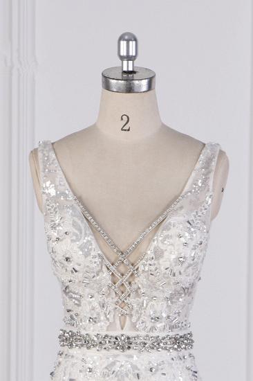 Bradyonlinewholesale Sparkly Sequins Straps V-Neck Wedding Dress Beadings Sleeveless Bridal Gowns with Sash On Sale_4