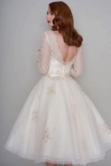 Long sleeves V-neck Ivory Short Lace Summer Wedding Dress_2