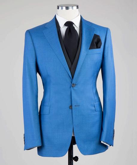 Fashion Blue Three Piece Formal Notch Lapel Chic Men's Suit_3