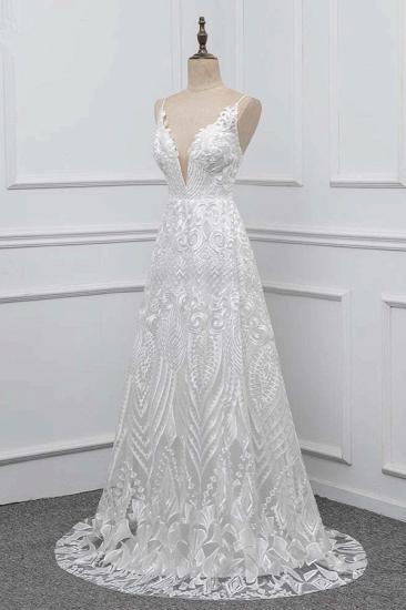 Bradyonlinewholesale Boho Spaghetti Straps V-Neck Appliques Wedding Dresses White Sleeveless Bridal Gowns On Sale_3
