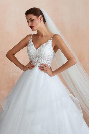 Camille | White Ball Gown Wedding Dress with Chapel Train, Spaghetti Strap See-through Lace up Bridal Gowns for Sale_5