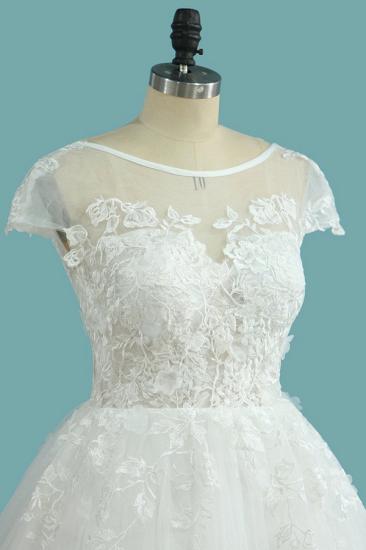 Bradyonlinewholesale Elegant Jewel Tulle Lace Wedding Dress Short Sleeves Appliques Ruffles Bridal Gowns Online_3