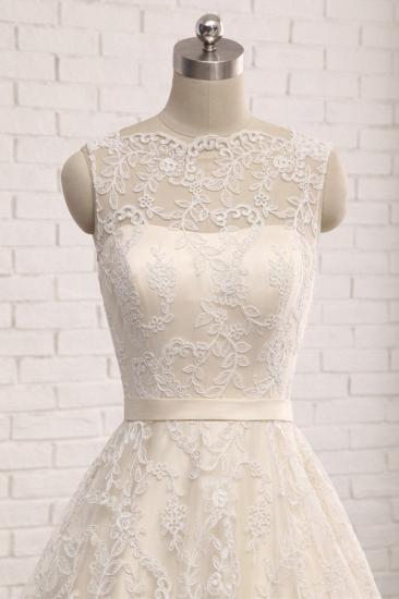 Bradyonlinewholesale Chic Champagne Jewel Sleeveless Wedding Dresses A-line Lace Bridal Gowns With Appliques On Sale_4