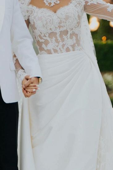 Empire Wedding Dresses A Line Saitn Wedding Dress Lace Sleeves_5