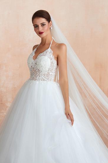 Exquisite Lace Halter Ball Gown White Wedding Dress with Open Back_7
