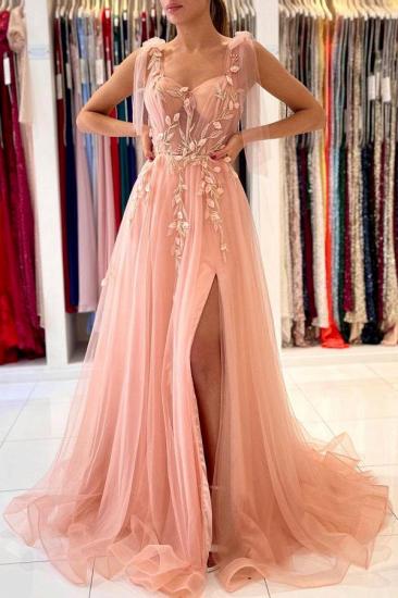 Stunning Tulle Sleeveless Aline Eveining Dress | Sweetheart Floral Lace Side Slit Party Gown_1