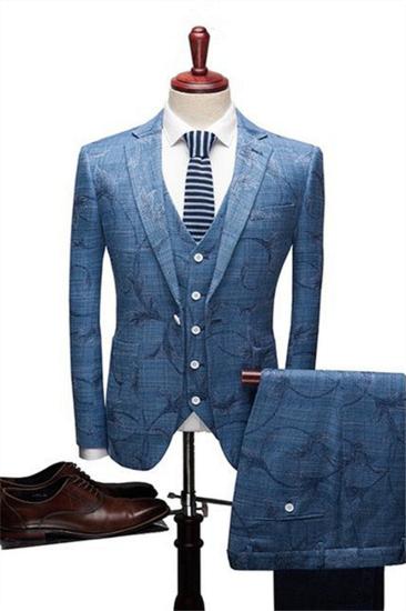 Ocean Blue Wood Business Mens Suits Online | Notched Lapel Print Tuxedo