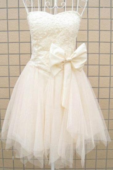Tulle Lovely Bridesmaid Dress with Bowknot Strapless Appliques Party Dress_2