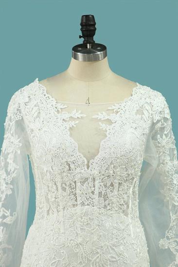 Bradyonlinewholesale Elegant Square Tulle Lace Wedding Dress Mermaid Long Sleeves Appliques Bridal Gowns On Sale_2