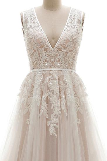 Elegant V-Neck Lace Appliques A-line Wedding Dress Tulle Evening party Dress_3