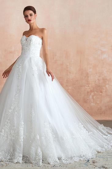 Stylish Strapless White Lace Affordable Wedding Dress with Low Back_7