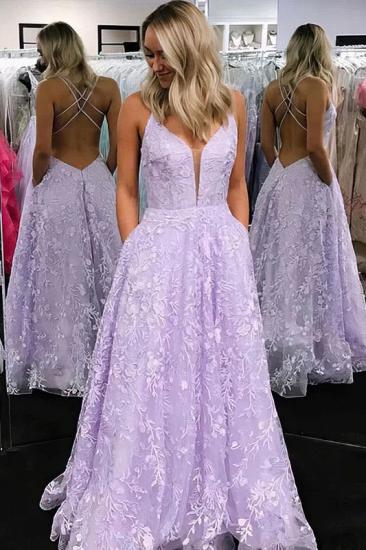 V-neck lavender sleeveless a-line pricess prom dress_1