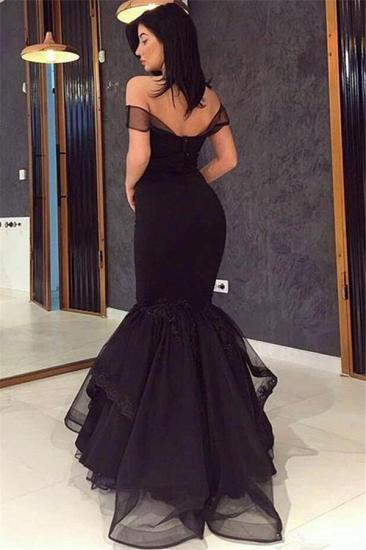 Off The Shoulder Mermaid Sexy Evening Gowns Black Open Back Cheap Prom Dress_2